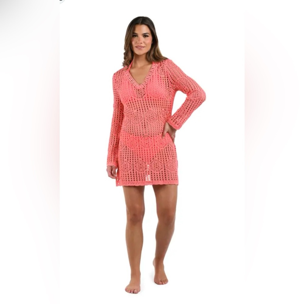 🌺 Heart N Crush Coral Crochet Swim Cover-Up – Size XL